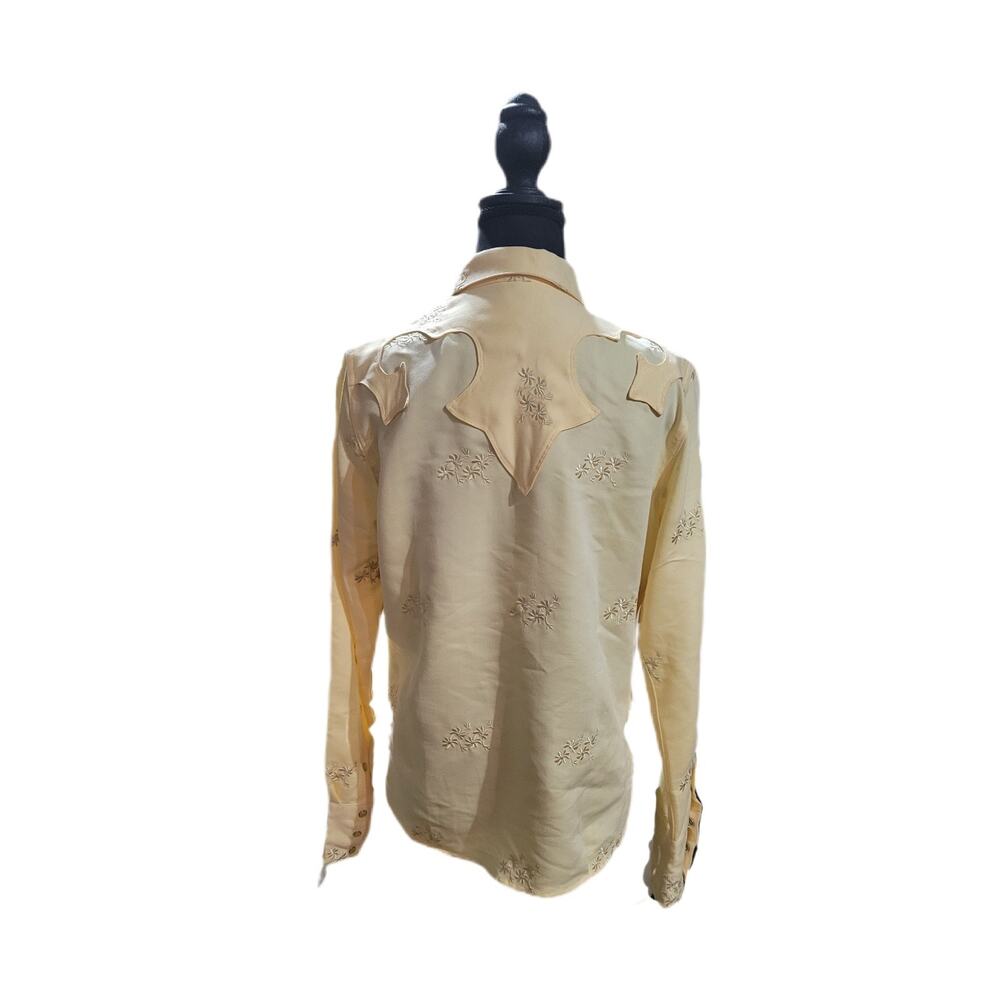 VTG Stetson Womens M Yellow Embroidered Western Pearl Snap Long Sleeve Shirt - Picture 3 of 9